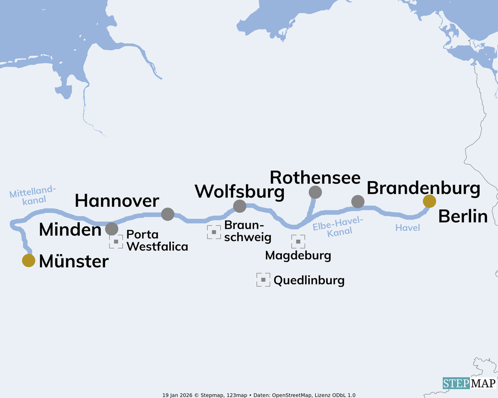 Routenkarte Berlin-Münster MS Saxonia 2026